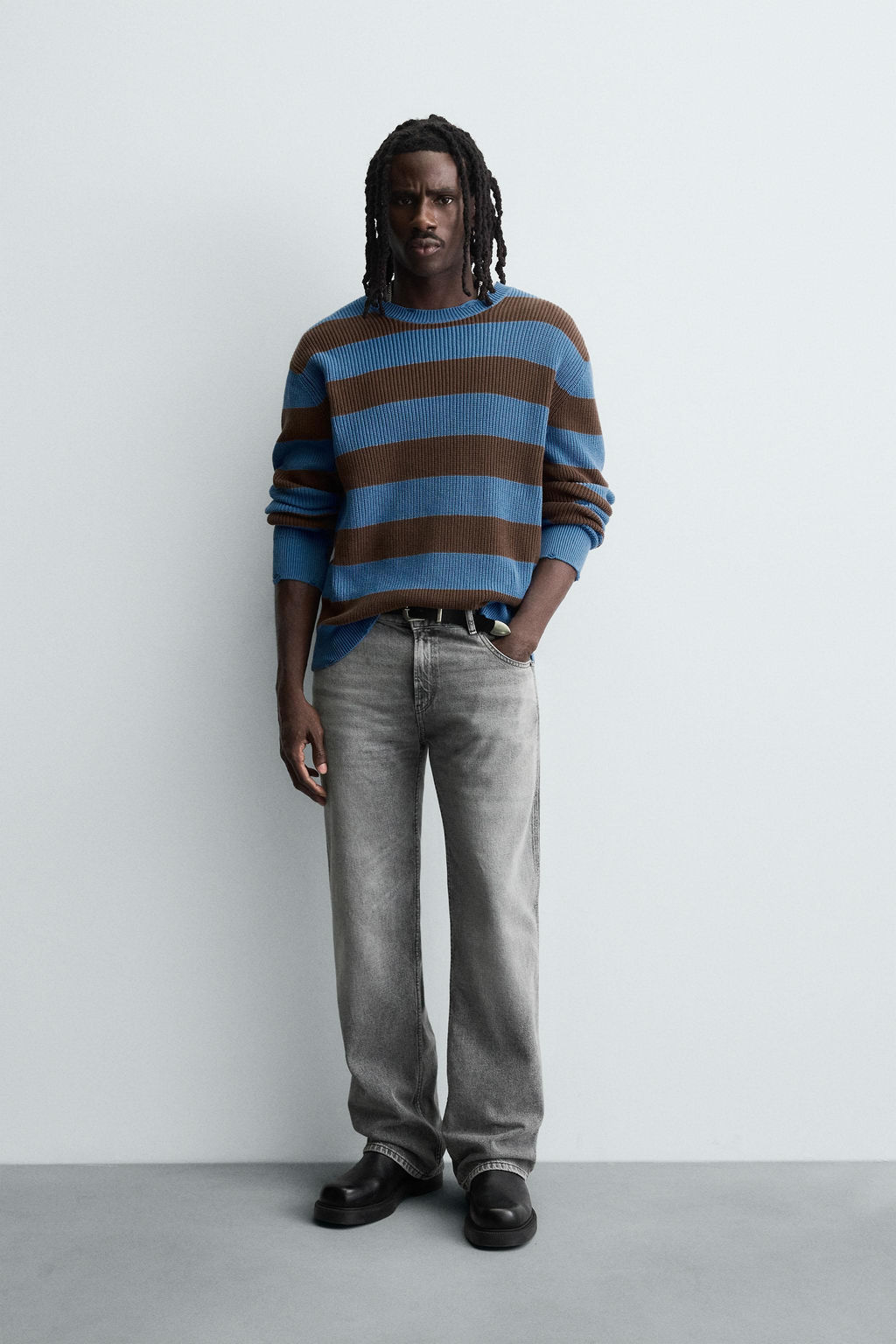 STRIPED PURL KNIT SWEATER