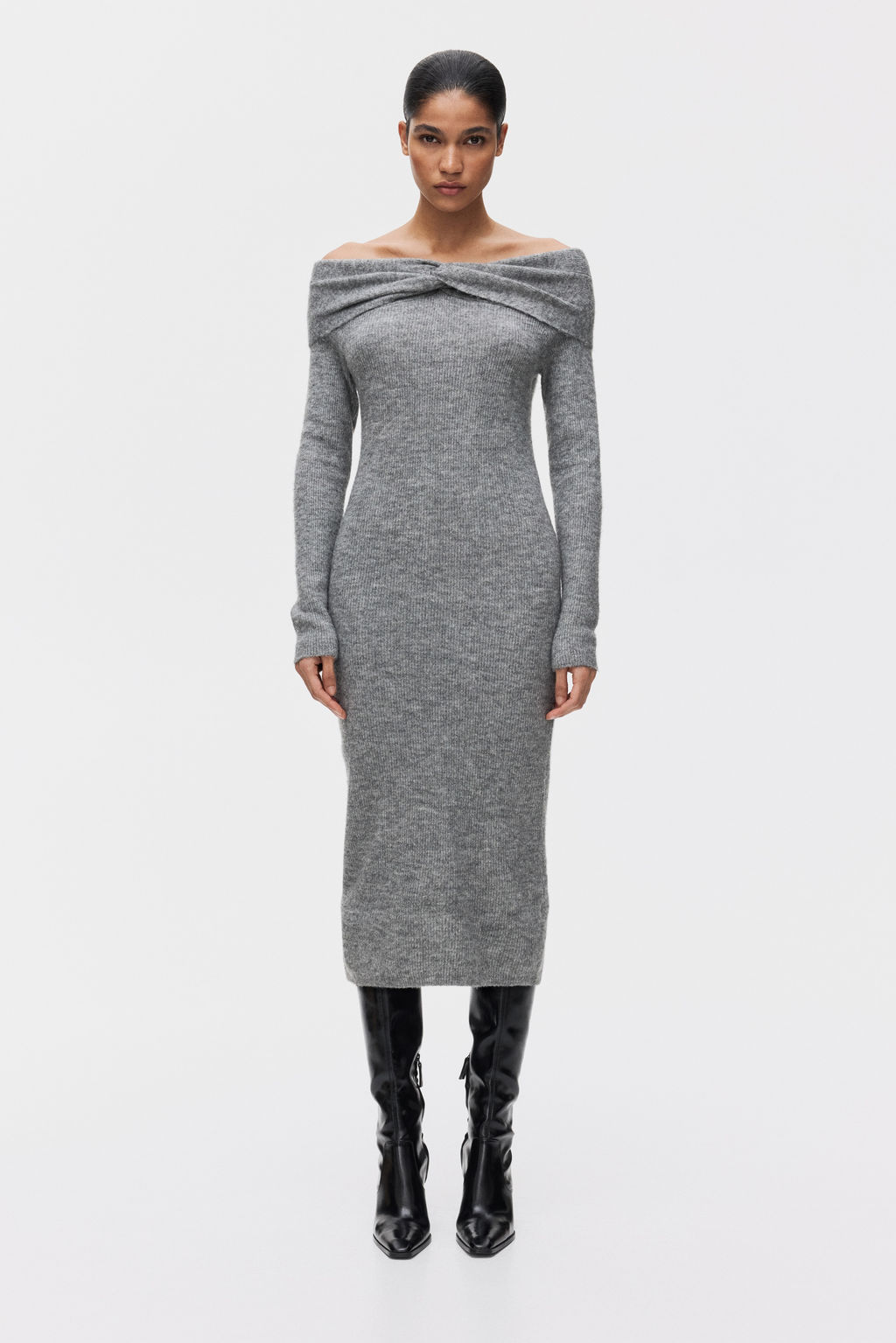Vestido off-the-shoulder en punto fino - H&m фото 5