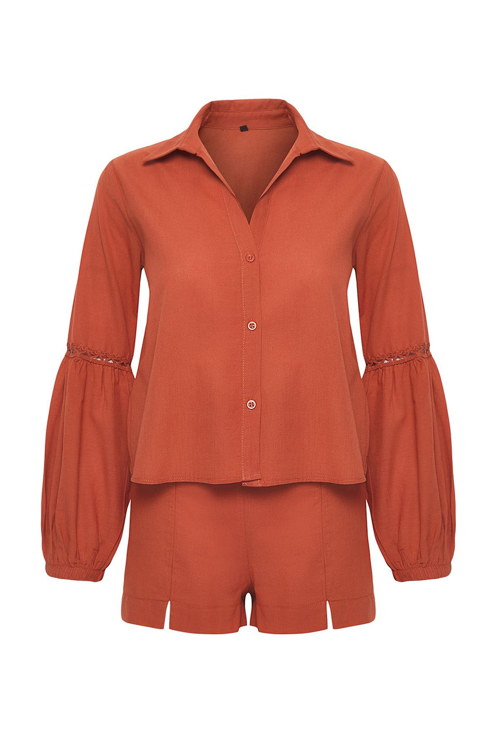 Siyah Dokuma Y?rtmacl? %100 Pamuk Plaj Gomlek-Sort Tak?m TBESS25AU00057 - Trendyolmilla фото 11