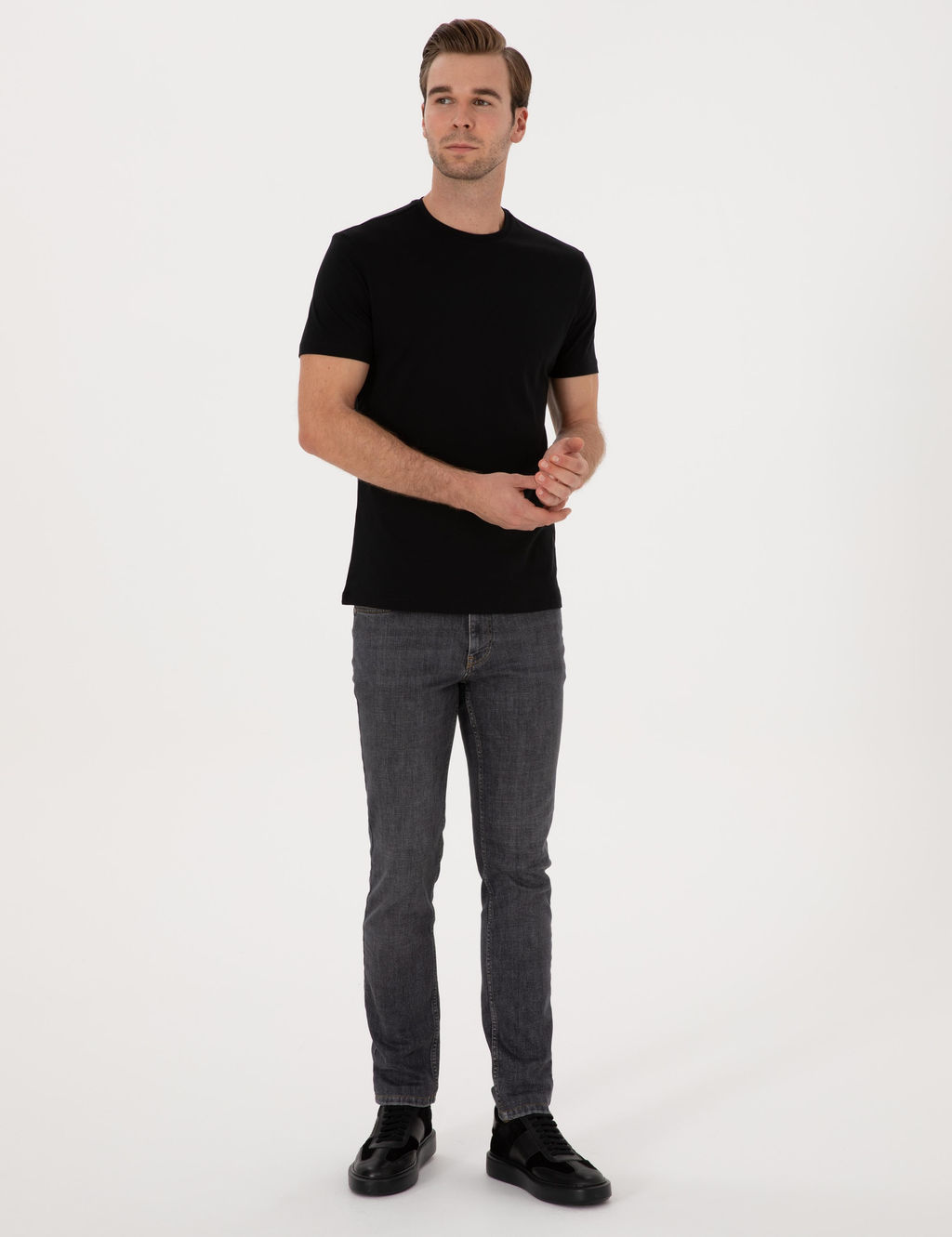 Siyah Slim Fit %100 Pamuk Bisiklet Yaka Basic T-shirt - Cacharel фото 4