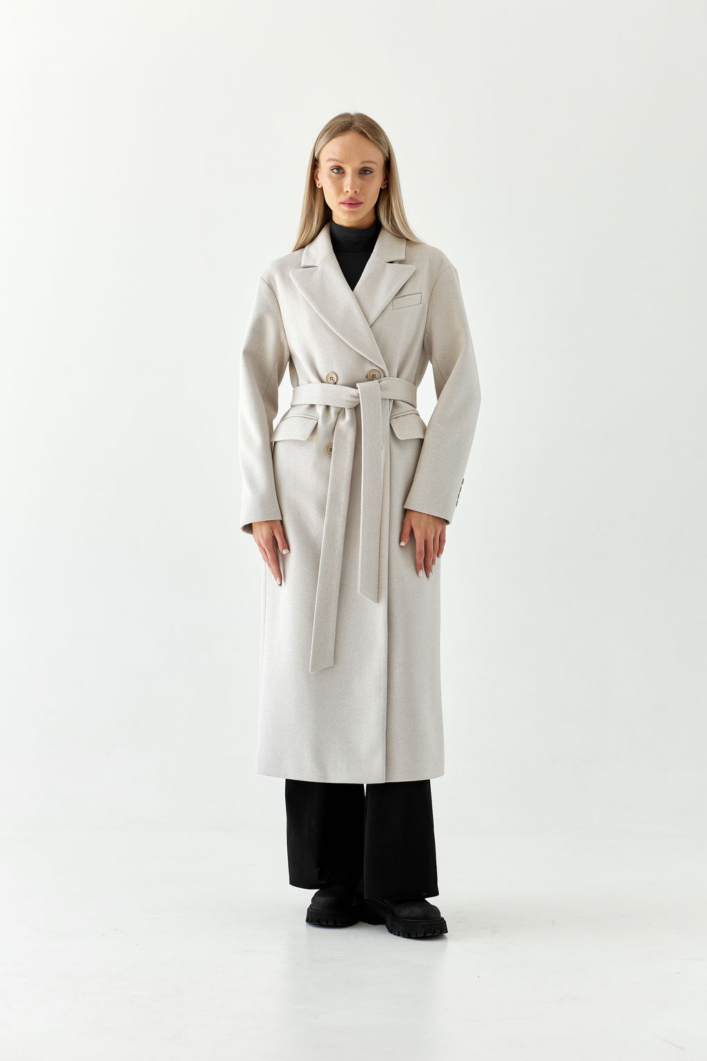 Пальто женское демисезонное 26102 (бежевый/ёлочка)