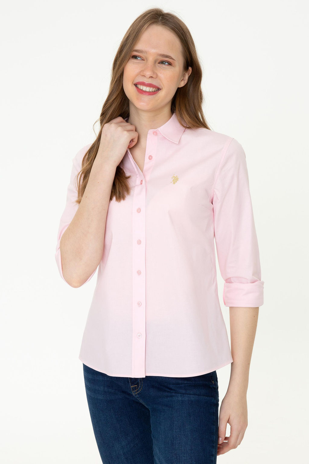 Женская базовая рубашка пудрового цвета с длинным рукавом Неожиданная скидка в корзине - U.s. polo assn фото 3