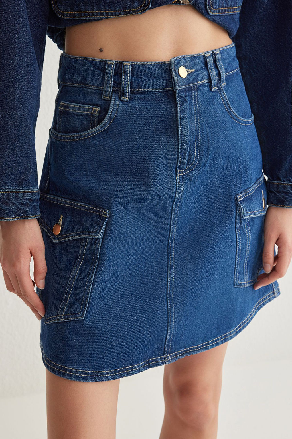 TRENDYOLMILLA Mavi More Sustainable Kargo Cep Detayl? Mini Denim Etek TWOSS25ET00007 фото 3