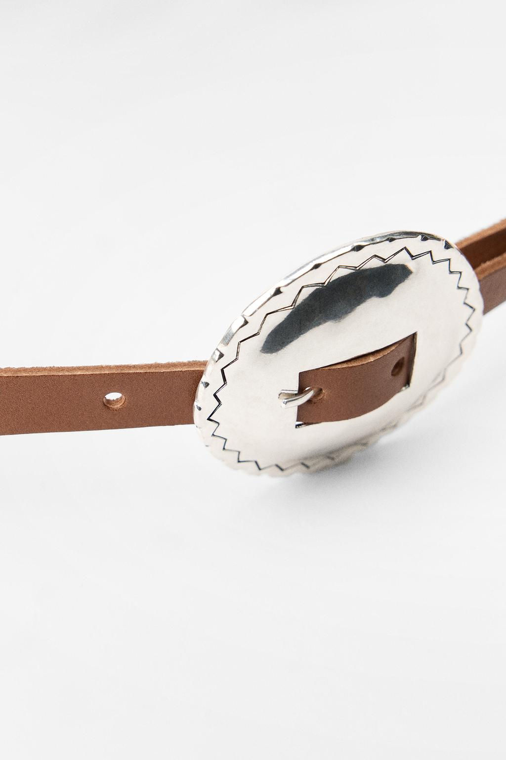 LEATHER BELT WITH EMBOSSED METAL BUCKLE - Zara фото 6