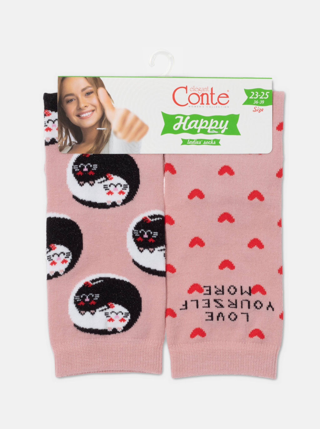 Цена за 2 пары. Носки Классические CONTE Хлопковые носки с рисунком Love yourself пепельно-розовый - Conte elegant фото 5