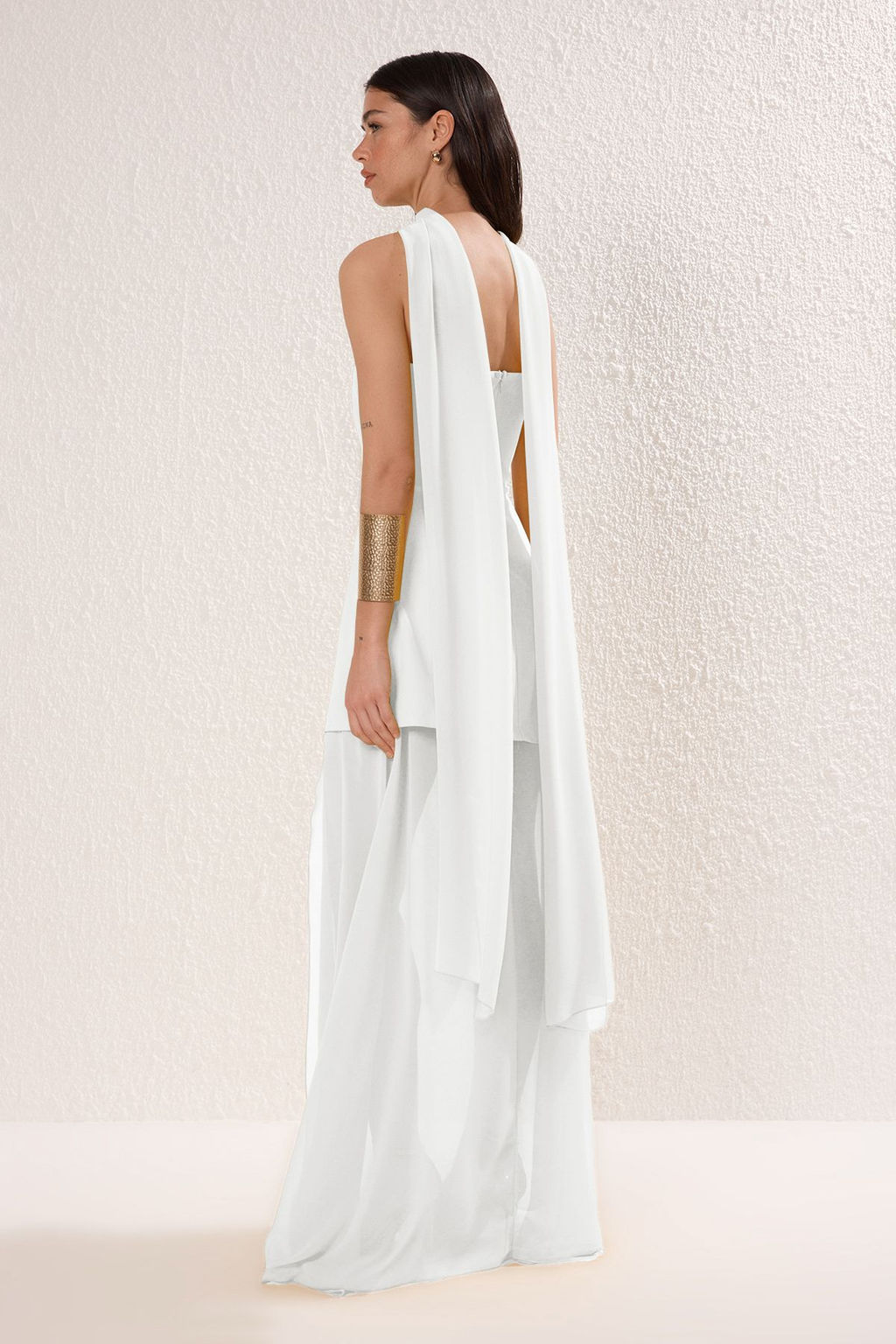 Beyaz Sal Detayl? Dokuma Maxi Abiye & Mezuniyet Elbisesi TPRSS25AE00188