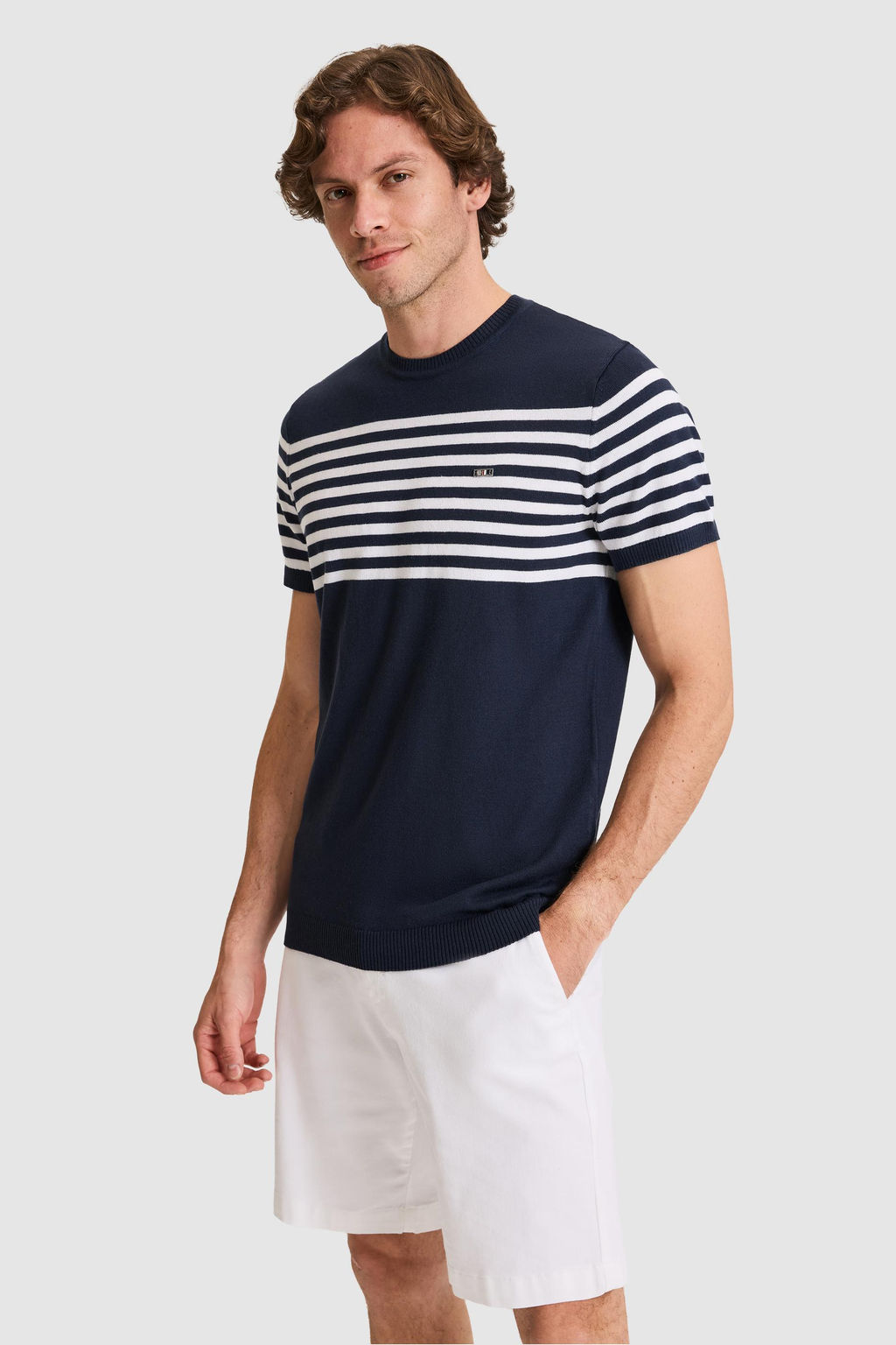 Erkek Slim Fit Bisiklet Yaka Lacivert Triko Ti__rt