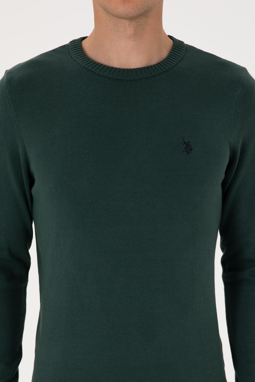 Erkek Slim Fit Bisiklet Yaka Koyu Ye_il Basic Kazak - U.s. polo assn фото 6