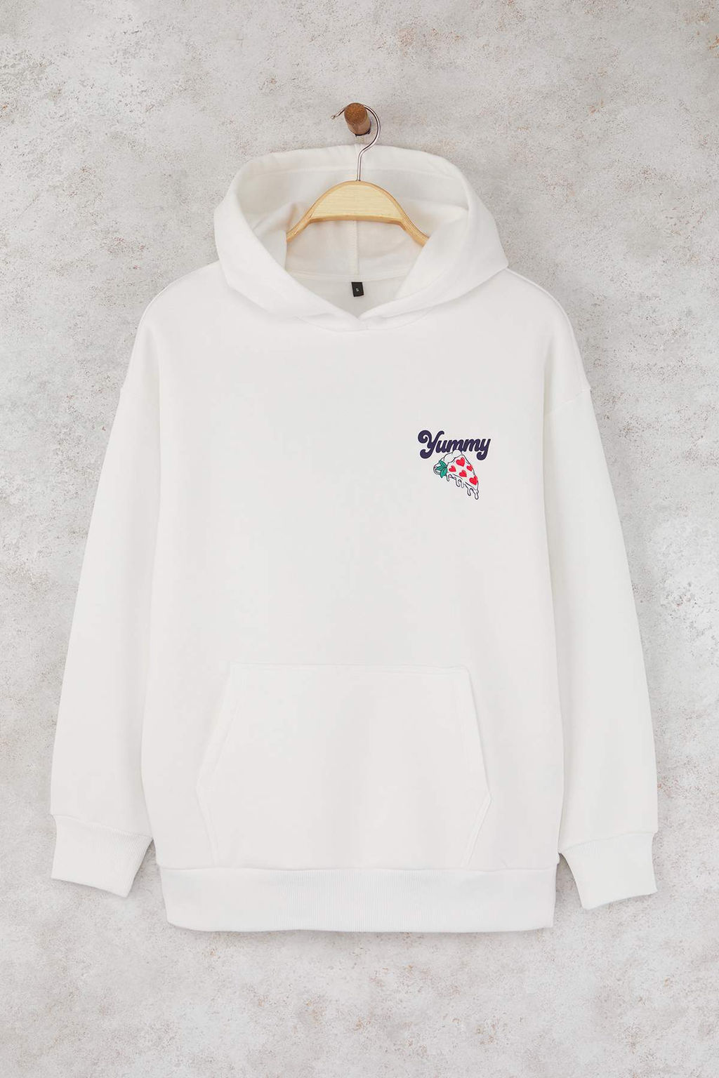 Teen Ekru S?rt Bask?l? Oversize/Genis Kal?p Kapusonlu Orme Sweatshirt TWOAW26SW00166 - Trendyolmilla фото 7