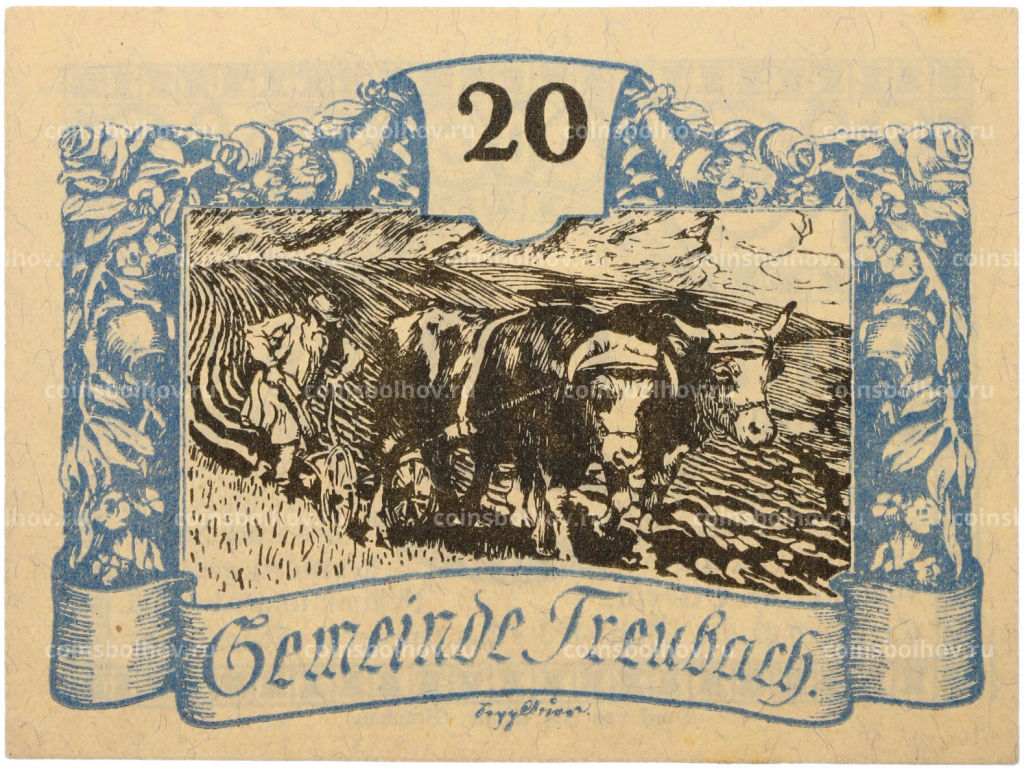 Банкнота 20 геллеров 1920 года Австрия община Треубах (Нотгельд)