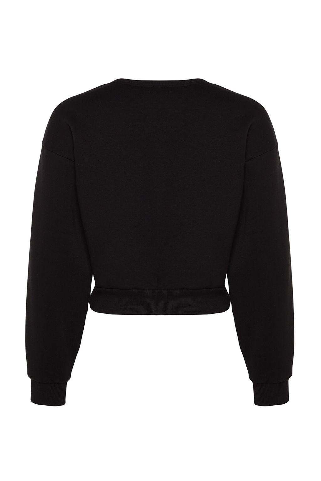 TRENDYOLMILLA Siyah Rahat Kesim Crop Basic Bisiklet Yaka Kal?n Ici polarl? Orme Sweatshirt TWOAW24SW00147  фото 8