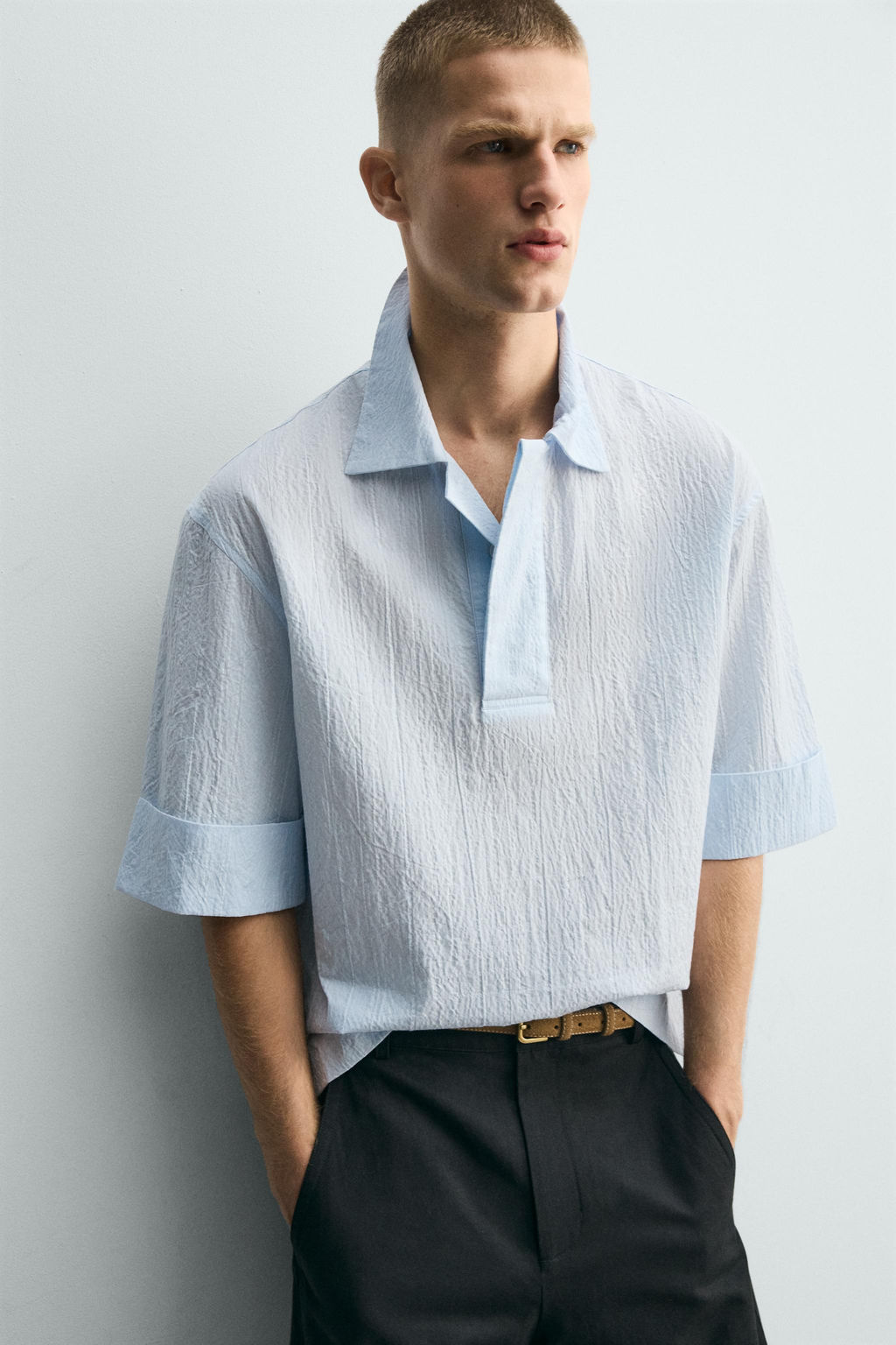 CAMISA POLO BOXY FIT TEXTURA / Celeste - Zara фото 6