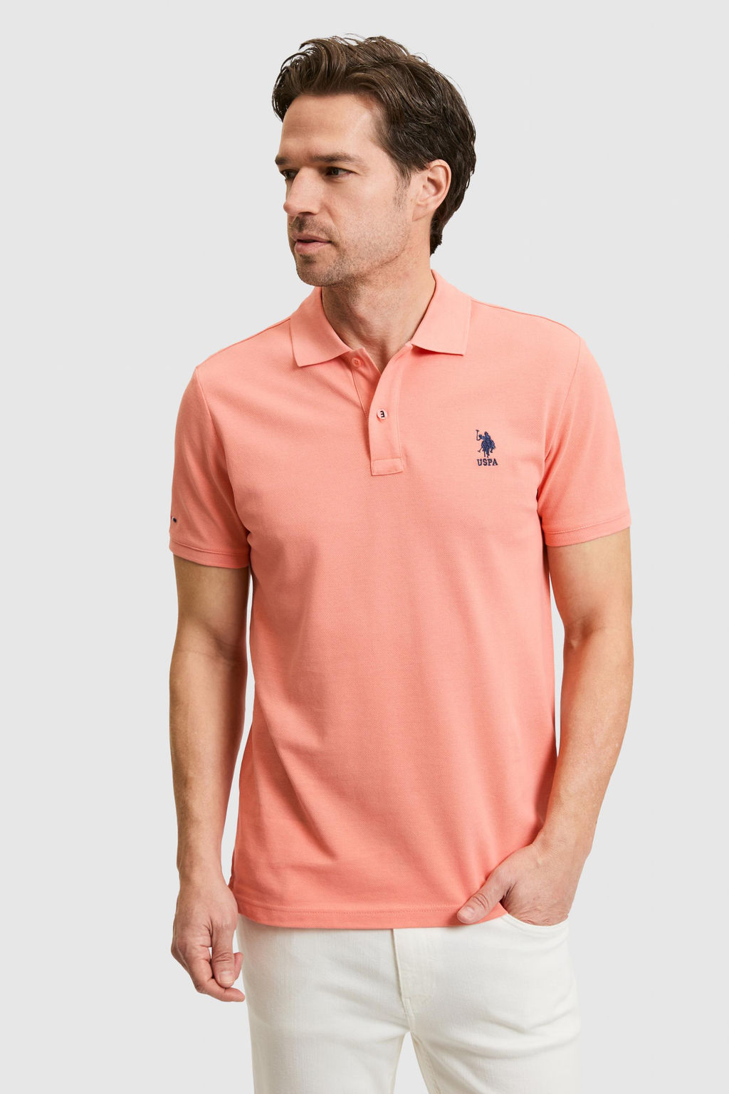 Erkek Slim Fit Polo Yaka Somon Basic Ti__rt