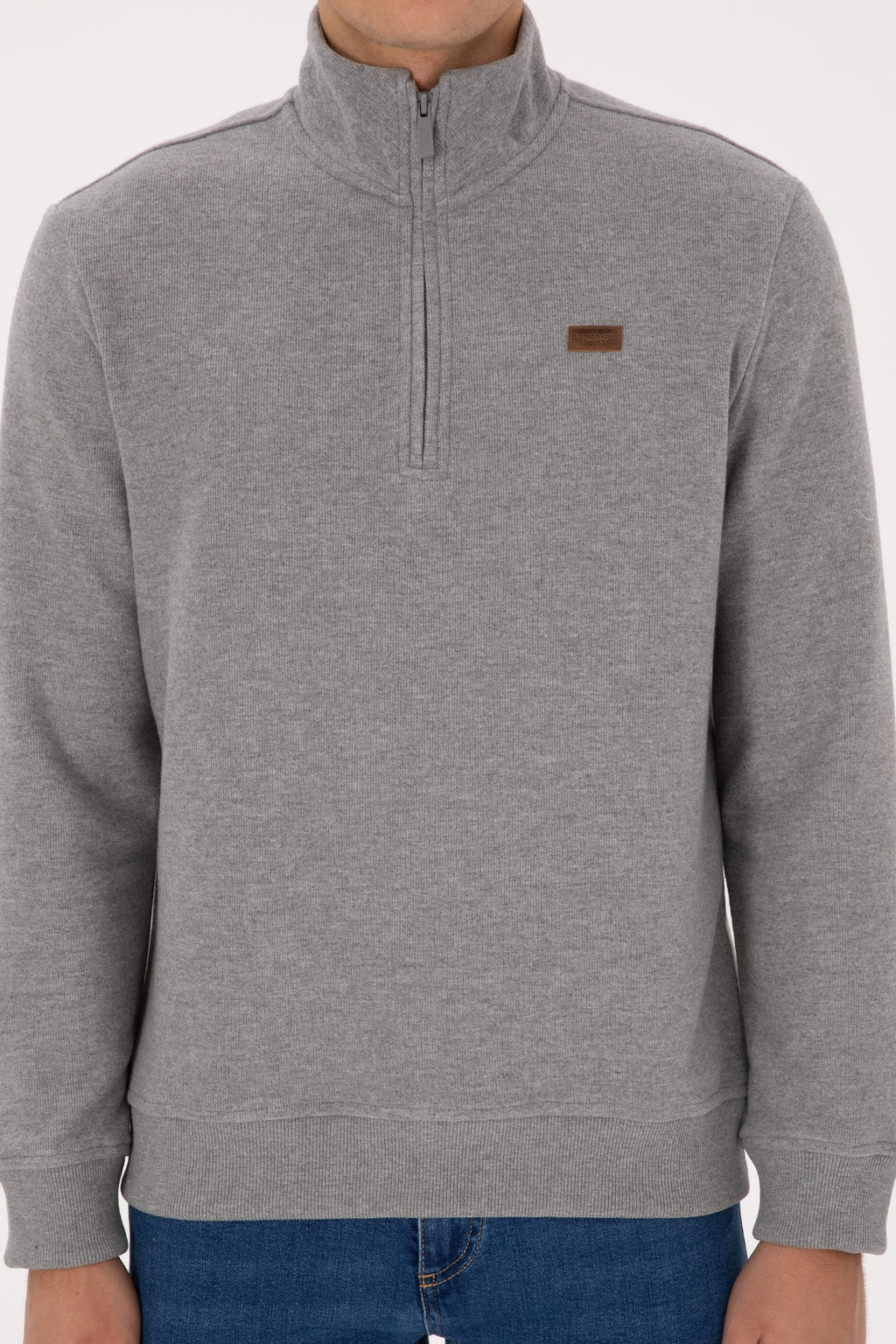 Erkek Regular Fit Yar_m Fermuarl_ Gri Melanj Basic Sweatshirt - U.s. polo assn фото 6