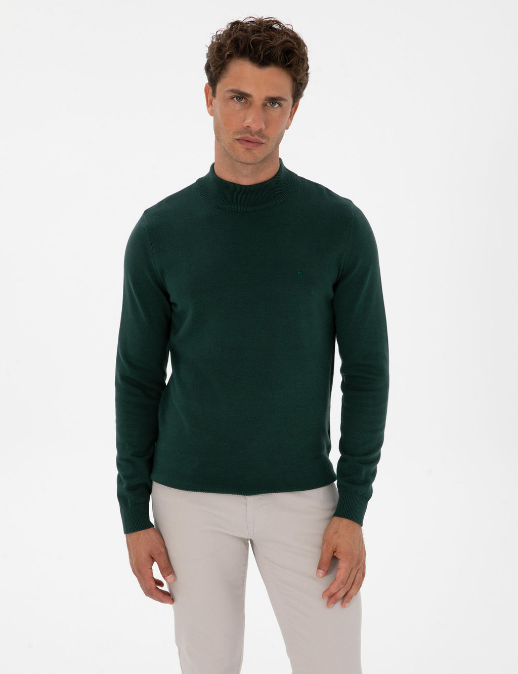Ye_il Slim Fit Yar_m Bal_k__ Yaka Basic Triko Kazak - Pierre cardin фото 3