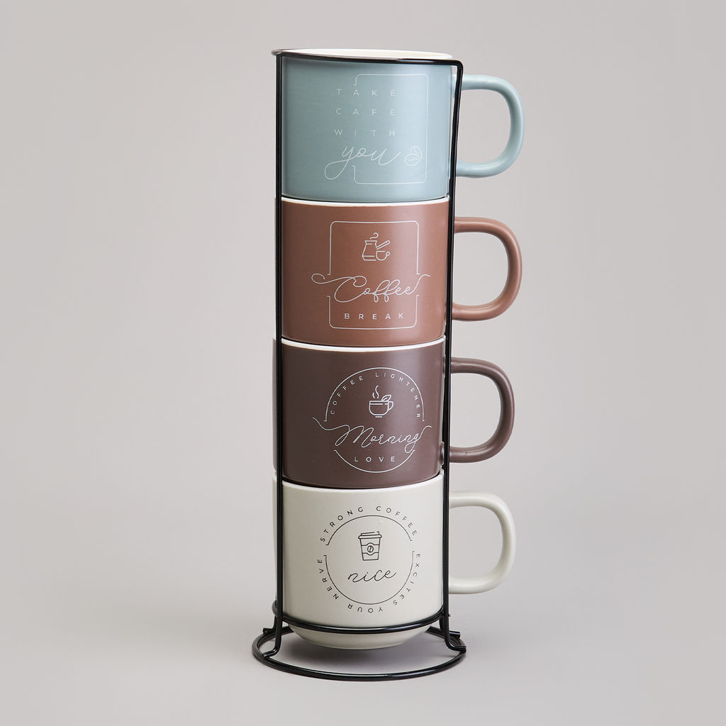 НАБОР КРУЖЕК LEFARD 4ШТ НА МЕТАЛ.ПОДСТАВКЕ 360МЛ  фото 3