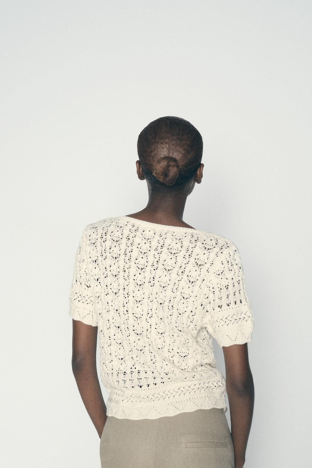 POINTELLE KNIT CARDIGAN WITH FAUX PEARL BUTTONS - Zara фото 4