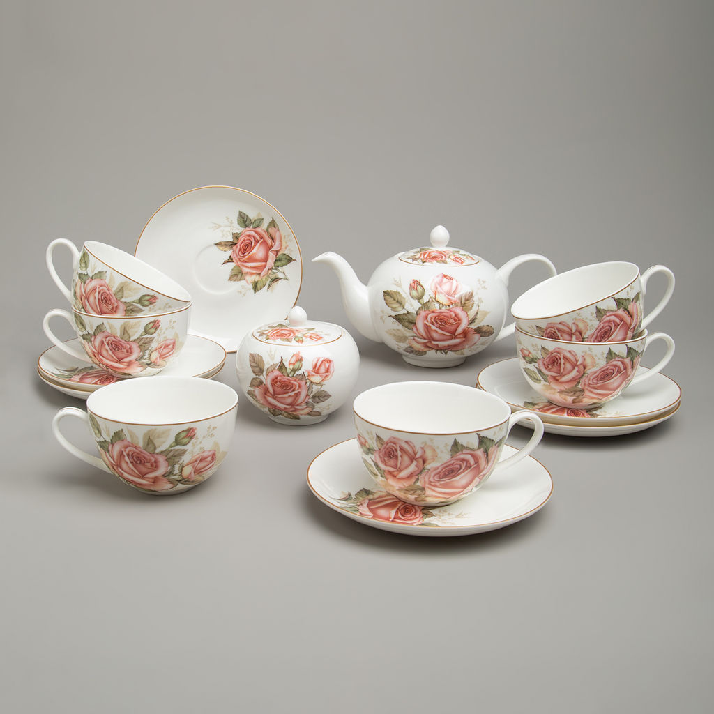 СЕРВИЗ ЧАЙНЫЙ LEFARD КОРЕЙСКАЯ РОЗА НА 6 ПЕР. 14 ПР.