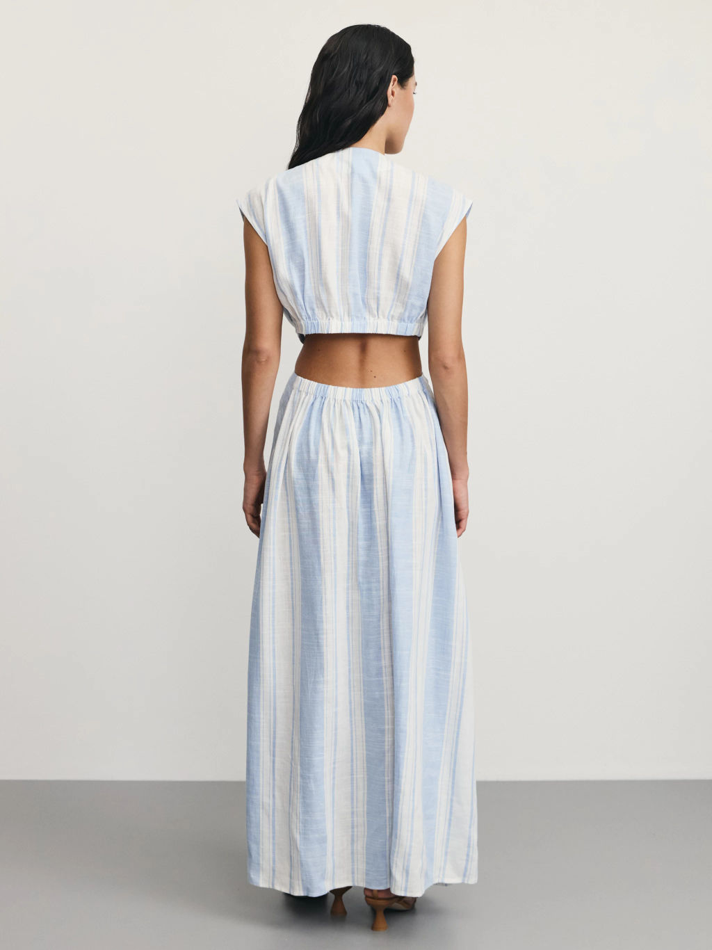 Платье из вискозы и льна в полоску / Zarina  фото 5