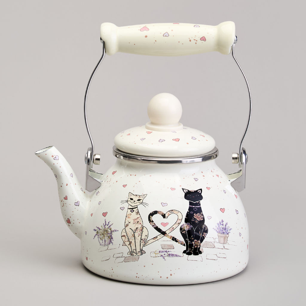 ЧАЙНИК AGNESS ЭМАЛИРОВАННЫЙ СО СЪЕМНЫМ ФИЛЬТРОМ ИЗ НЖС СЕРИЯ LAVANDER CATS, 1,1 Л фото 2