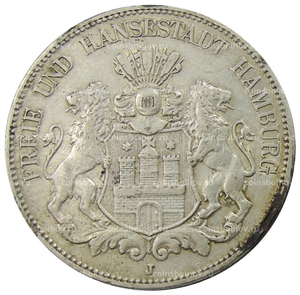 5 марок 1907 года J Гамбург (Германия)