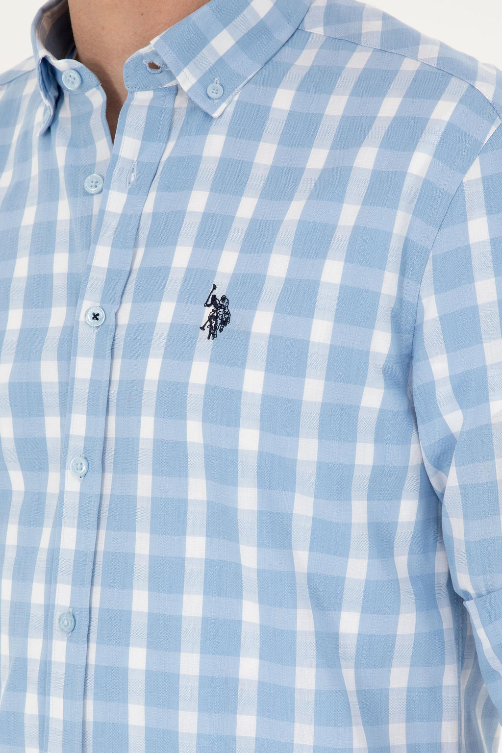 Рубашка мужская U.S. Polo Assn с длинным рукавом хлопок голубая  фото 7