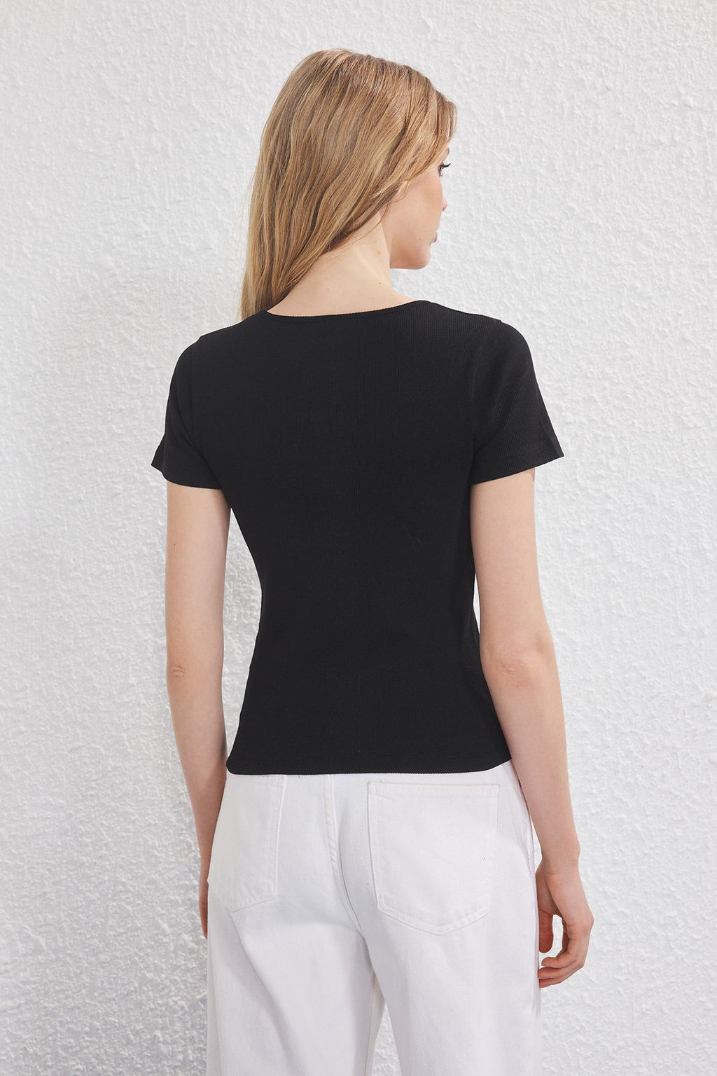 Trendyolmilla Vizon Cizgili-Siyah Duz 2li Paket Vucuda Oturan C?tc?tl? Fitilli Esnek Orme Bluz TWOSS25BZ00511
