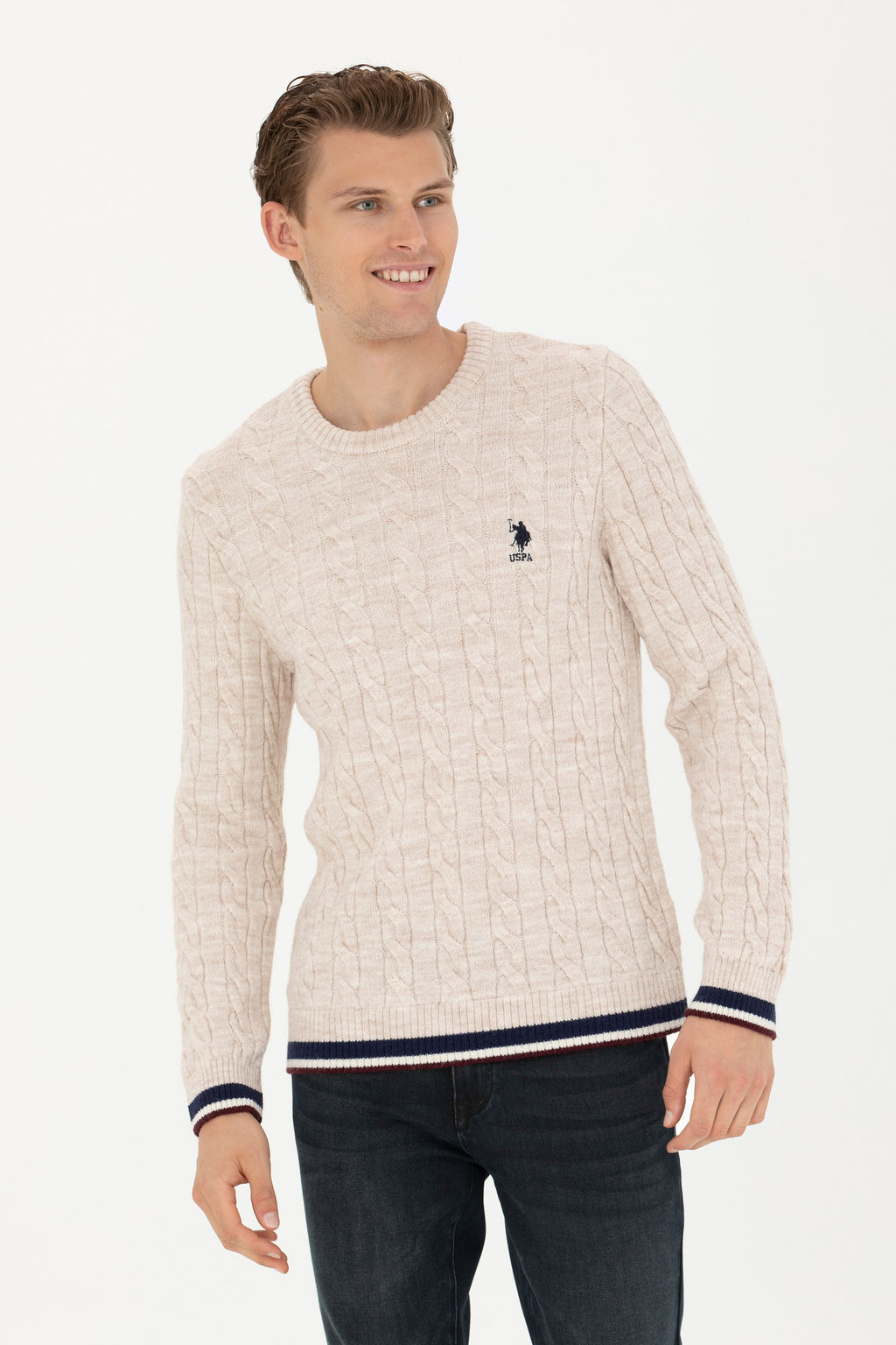 Мужской кремовый меланжевый свитер - U.s. polo assn фото 17