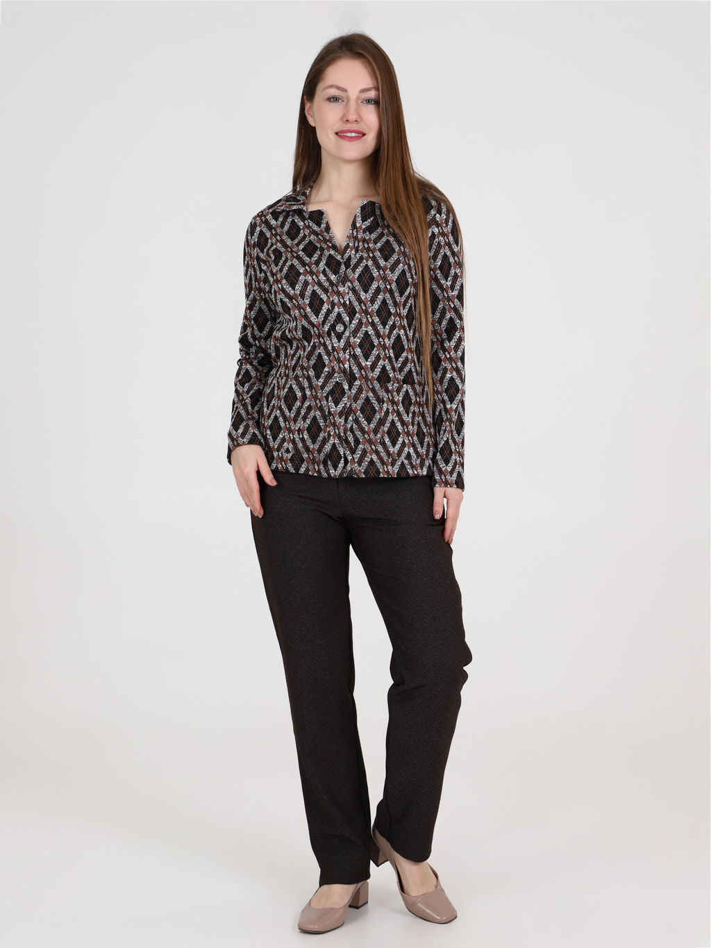 Жакет трикотажный с карманами коричневый - Odis фото 3