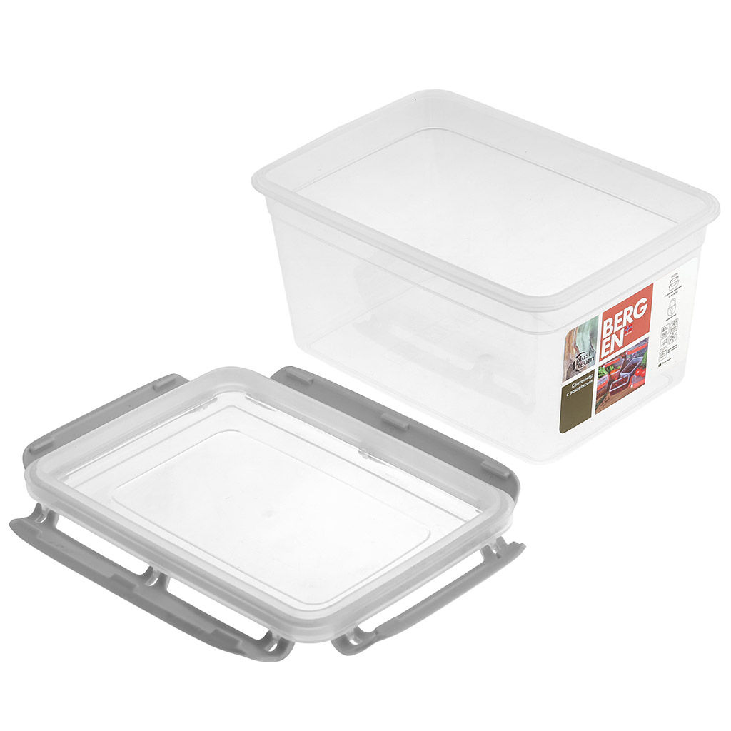Bergen Контейнер для продуктов пластмассовый 2,4л, 21,5х15,1х11,8см, с защелками, пепельный жемчуг, подходит для СВЧ (Россия) - Домашняя мода фото 5