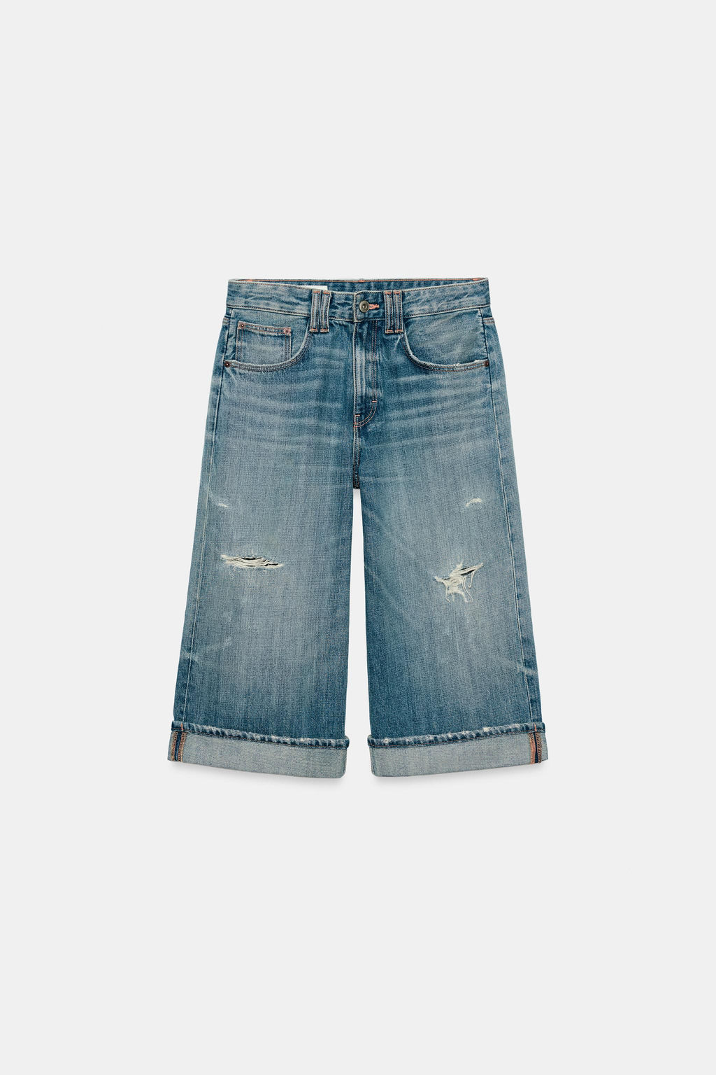 BERMUDA JORTS DENIM TRF TIRO MEDIO ROTOS / Azul - Zara фото 4