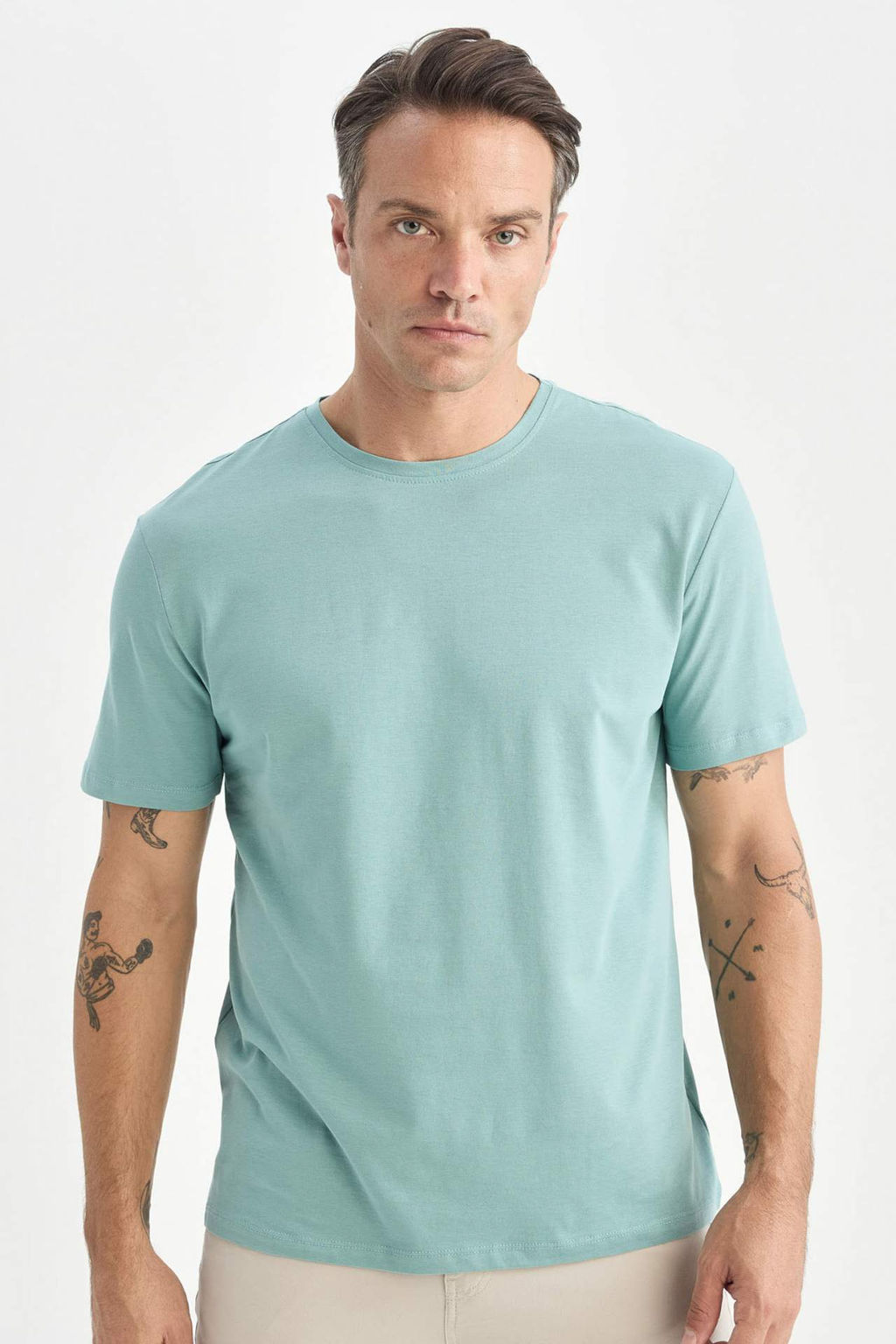 New Regular Fit Bisiklet Yaka Basic Duz K?sa Kollu Tisort - Defacto фото 20