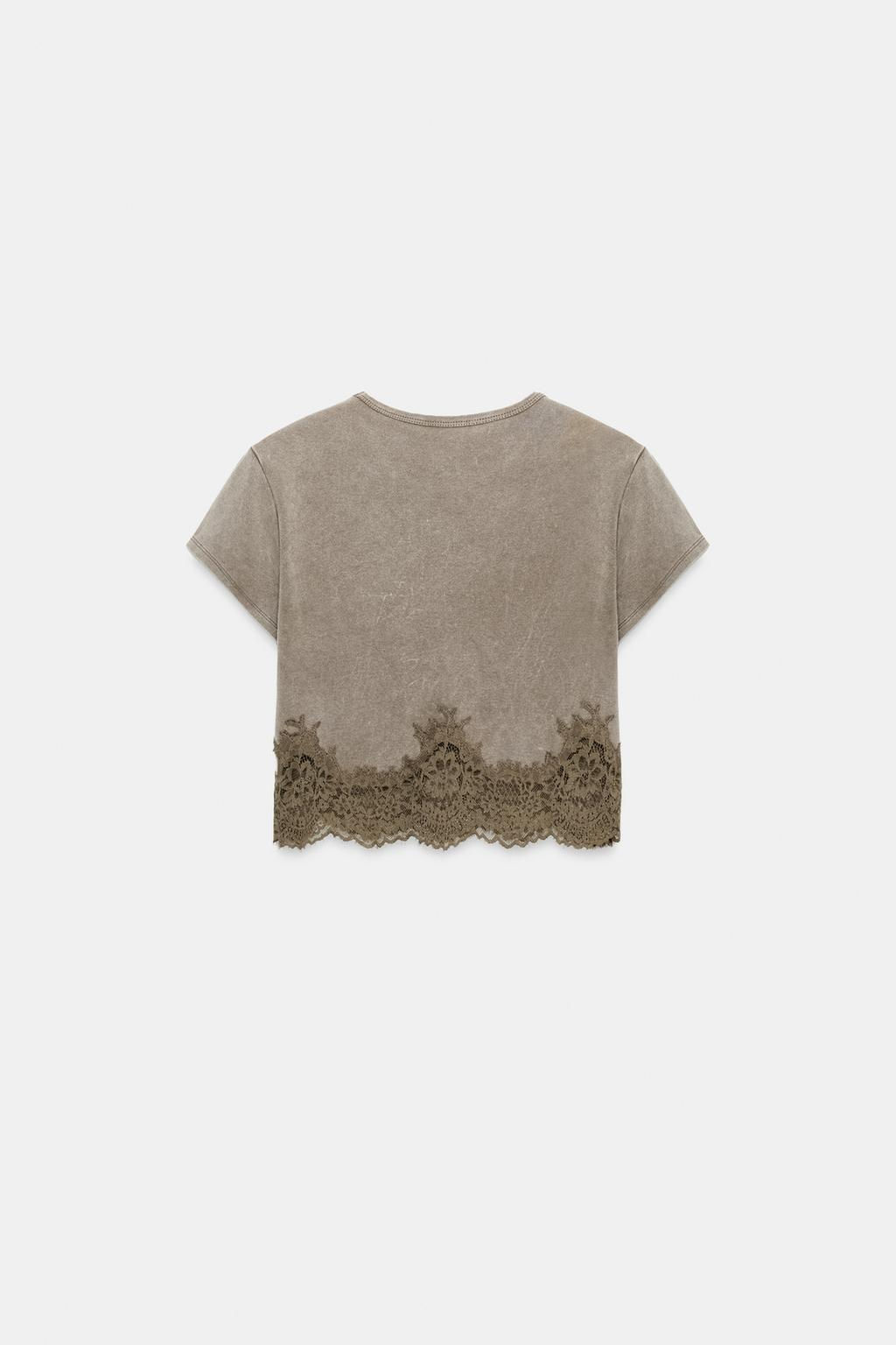 FADED-EFFECT LACE CROP TOP - Zara фото 6