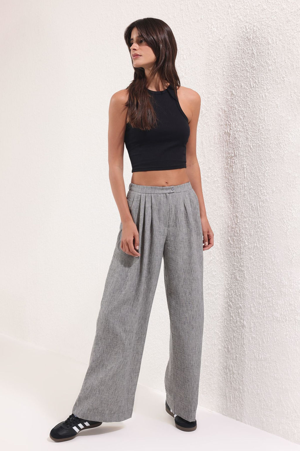 Gri Wide Leg/Genis Paca Dokuma Pantolon TWOSS25PL00107 Palazzo - Trendyolmilla фото 2