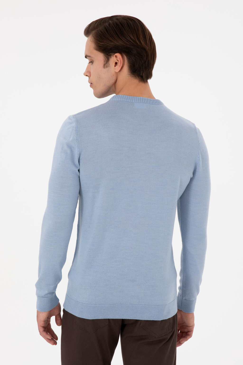 Erkek Slim Fit Bisiklet Yaka A__k Mavi Melanj Kazak - U.s. polo assn фото 5