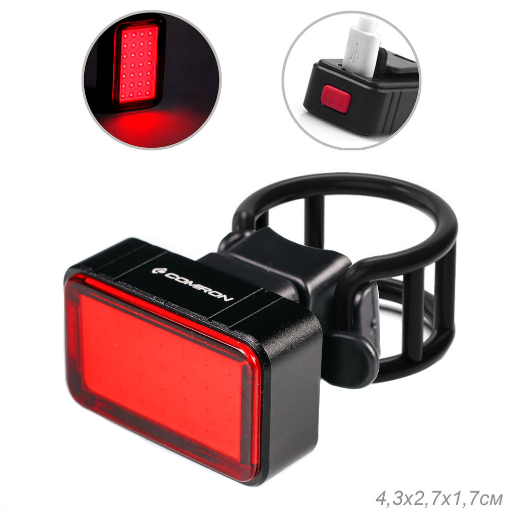 Фонарь задний интеллектуальный COMIRON KULLEN корпус анодированный CNC alloy, IP66; свет COB(28LED) 200lm, 3.7V 330mAh, USB, 7 режимов /уп 100/ - Галеонтрейд фото 24