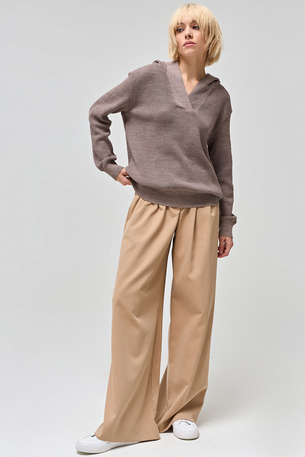 Джемпер хлопковый с капюшоном меланж капучино