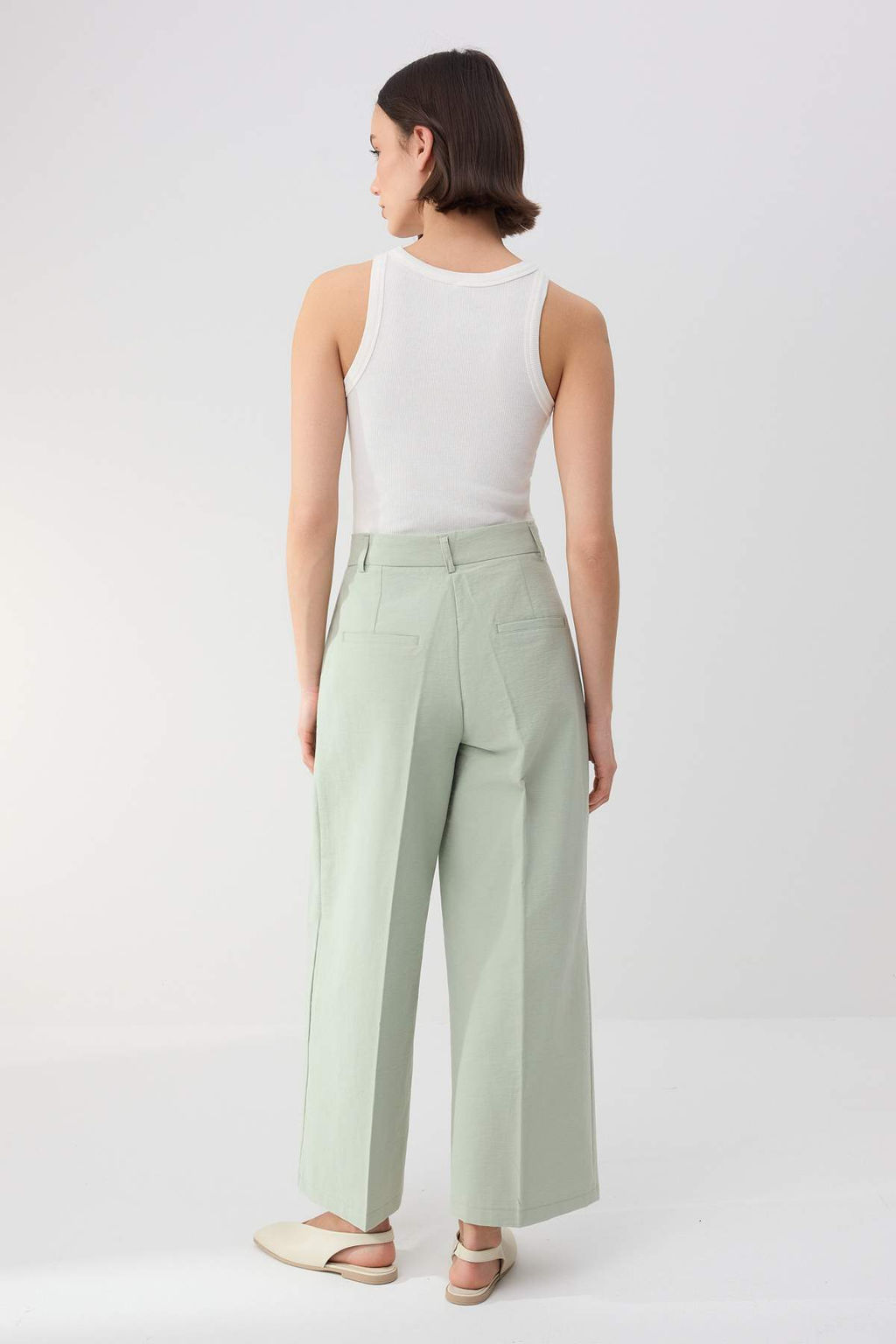 Trendyolmilla Wardrobe Essentials  Ac?k Haki Gabardin Crop Wide Leg Pantolon | TWOSS26PL00024  фото 4