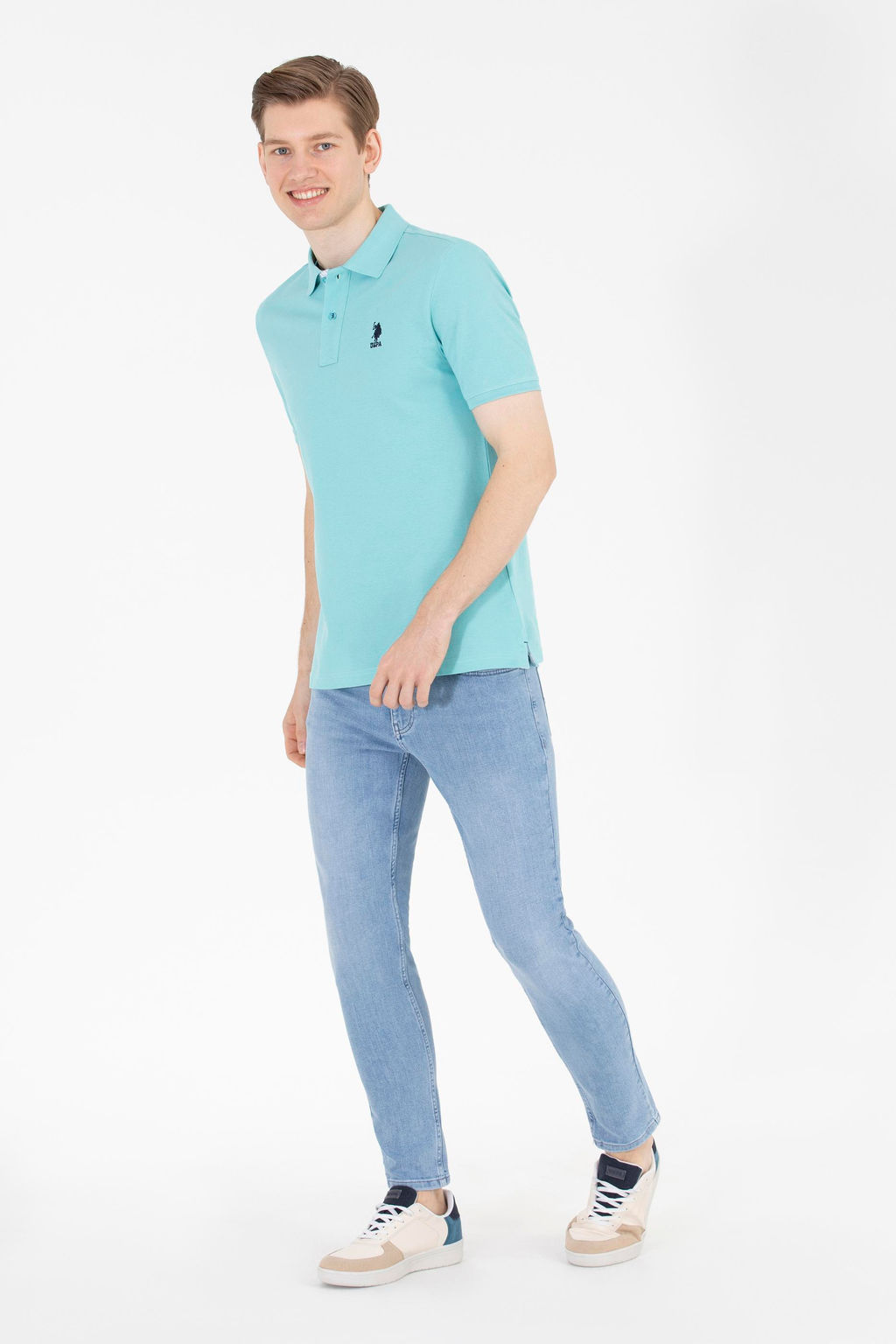 Мужская мятная футболка с воротником поло Basic - U.s. polo assn фото 4