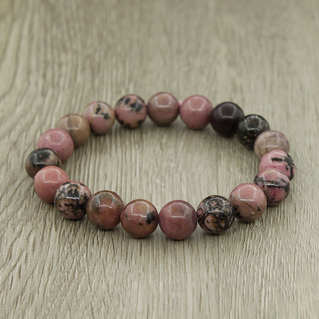 Родонит темно-розовый 10мм, браслет "Классика" длина 16см