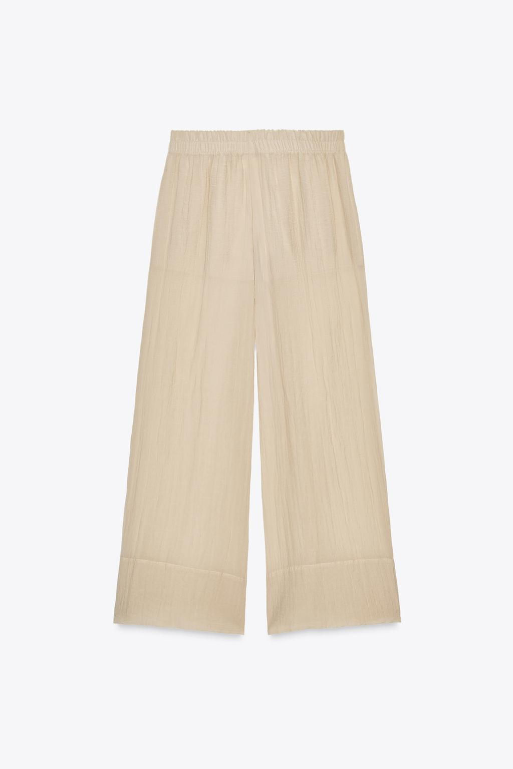 WIDE SEMI-SHEER CREASED-EFFECT TROUSERS - Zara фото 6