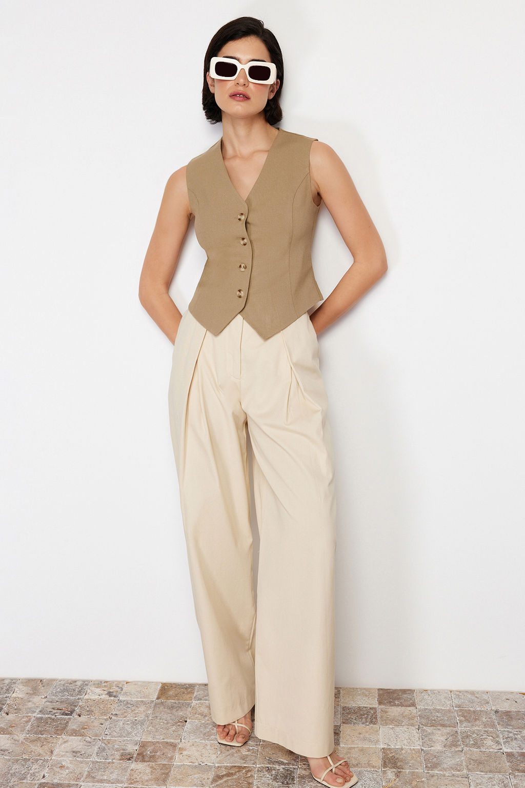 TRENDYOLMILLA Kiremit Premium Regular Kal?p Crop Dokuma Yelek TWOSS24YE00017 фото 12