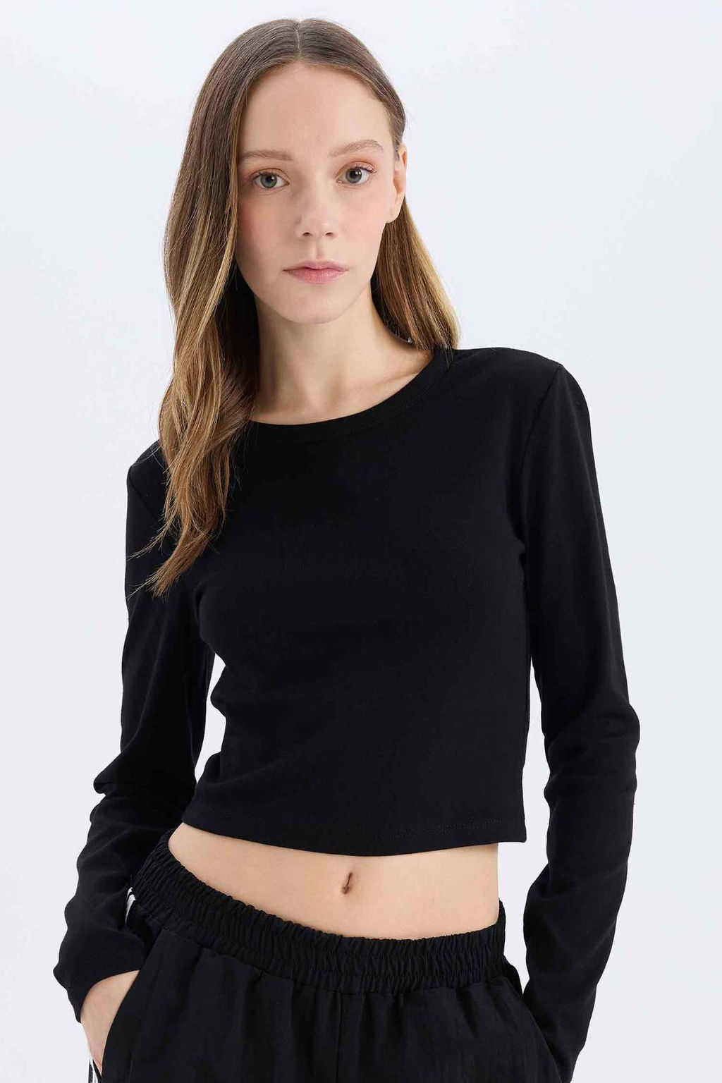 Coool Fitted Basic Duz Ribana Uzun Kollu K?rm?z? Tisort - Defacto фото 5