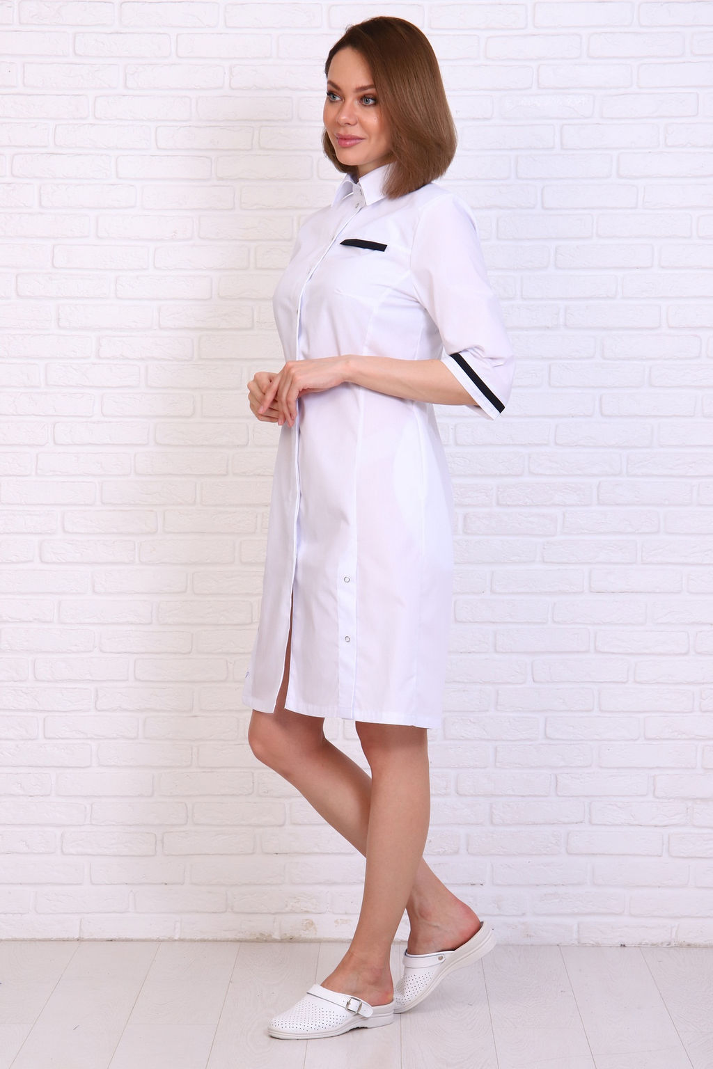 Халат женский 196 ТС. Цвет: белый и черный - Стильб фото 2