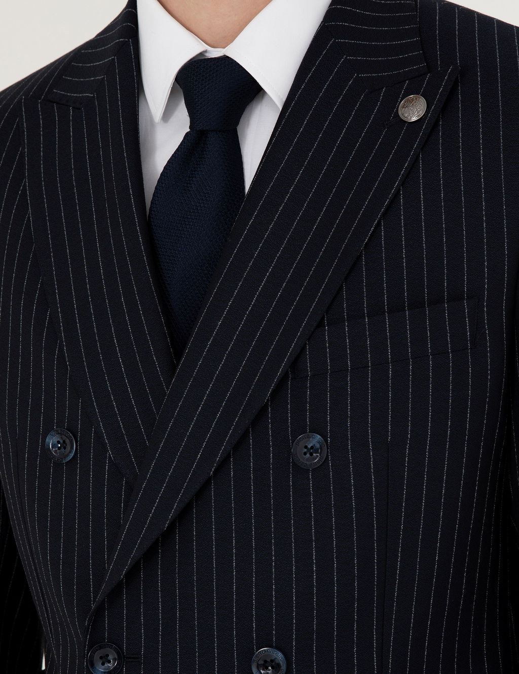 Lacivert Extra Slim Fit _izgili Kruvaze Y_n Kar___ml_ Tak_m Elbise