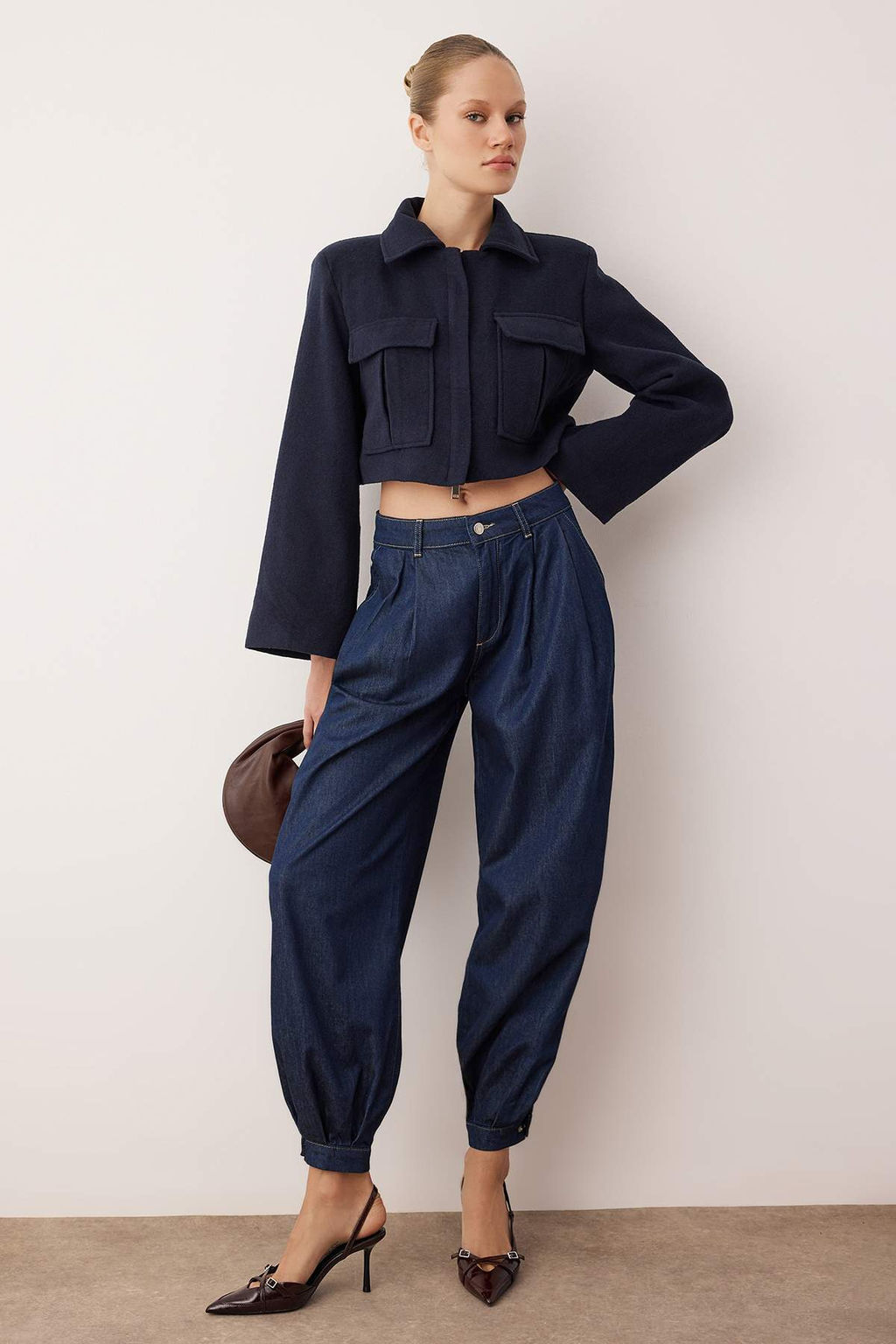 Koyu Mavi Paca Detayl? Yuksek Bel Jogger Jeans TWOAW26JE00215