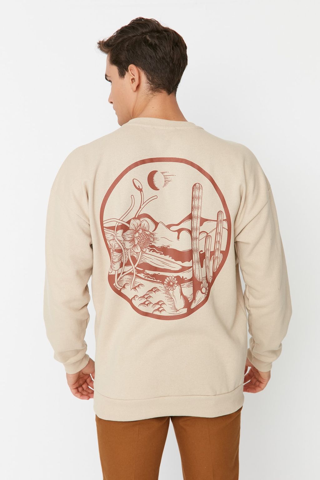 TRENDYOL MAN Lacivert Oversize/Genis Kesim S?rt Bask?l? Ici Polar/S?cak Tutan Pamuk Sweatshirt TMNAW22SW0796 - Trendyolmilla фото 5