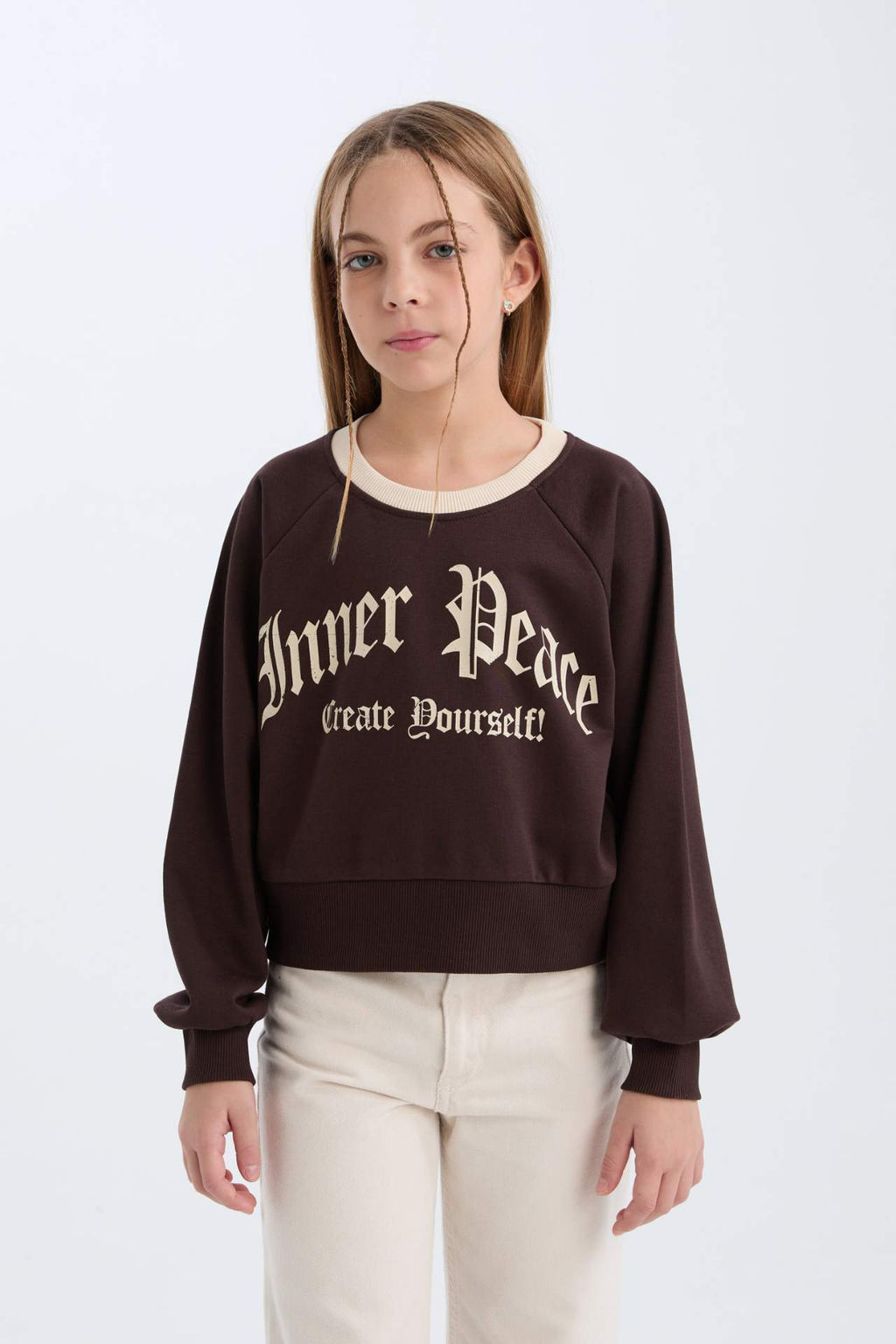 K?z Cocuk Relax Fit Bisiklet Yaka Bask?l? Ici Yumusak Tuylu Sweatshirt - Defacto фото 4