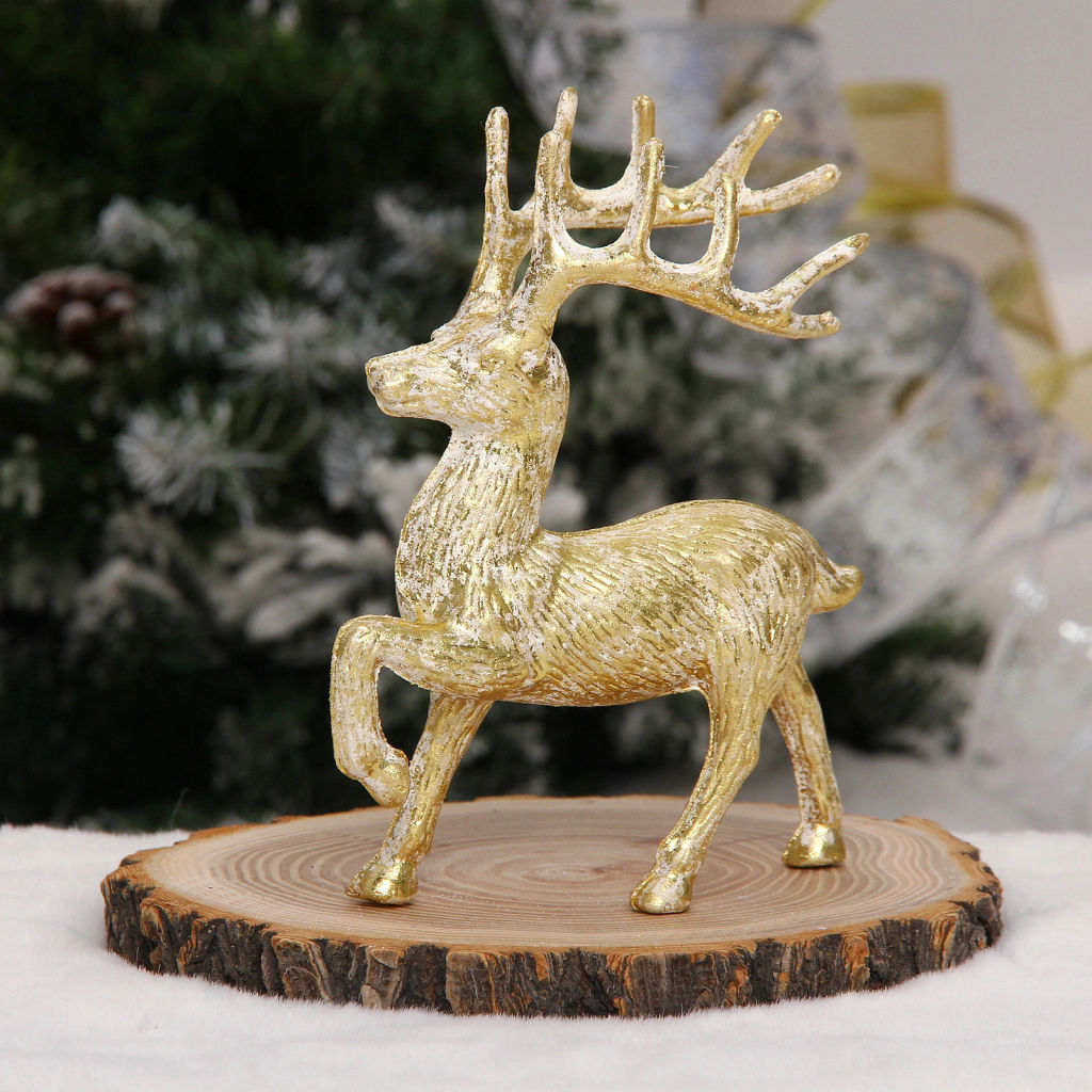Цена за 2шт. Фигурка новогодняя "Зимний олень" 9.5*4.5*12 см, Золото/белый