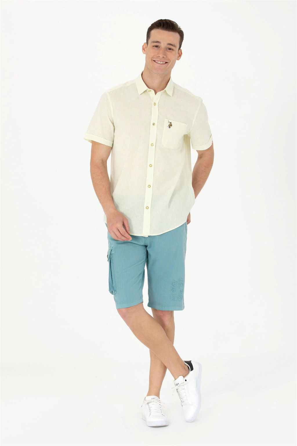 U. S. Polo Assn / Мужская светло-желтая рубашка с коротким рукавом - U.s. polo assn фото 11